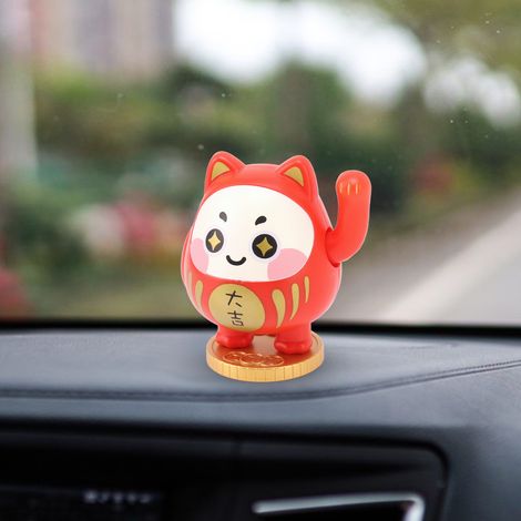 Chat porte-bonheur solaire articulé pour auto bureau maison restaurant cafe décor rouge 9cm plastique (1/5)