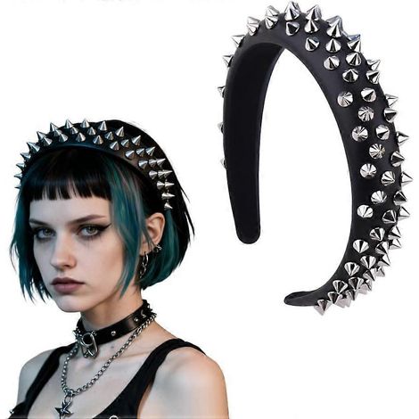 Bandeau punk à clous noirs style gothique orné de rivets (1/5)