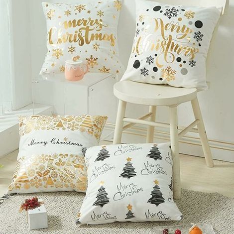 Housse de Coussin Noël 45 x 45,4PCS Platine Taie d'oreiller Noel Hiver Père Noël Décorations De Noël,Coussin taie d'oreiller Noël,Christmas Pillow Covers pour Canapé-lit de Salon Voitures (1/5)