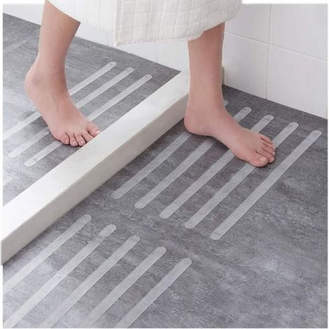 24 bandes antidérapantes autocollantes transparentes pour salle de douche (2 x 38 cm) (1/5)