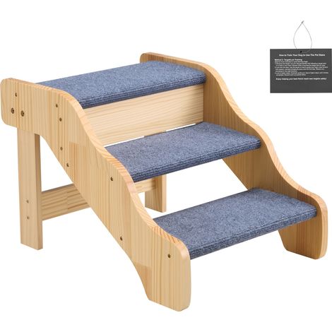 Mophorn Haustiertreppe 580x430x380 mm, 3-stufige Holztreppe, geeignet für kleine, mittelgroße und große Haustiere sowie ältere Tiere und Welpen bis 68 kg, ideal für Betten, Sofas und Autos (1/5)