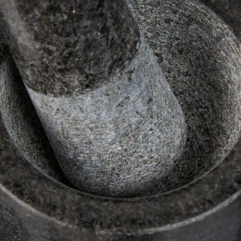 Mortier en granit avec pilon, robuste, pour épices, herbes, mortier en pierre polie, d. 15 cm, gris (1/4)