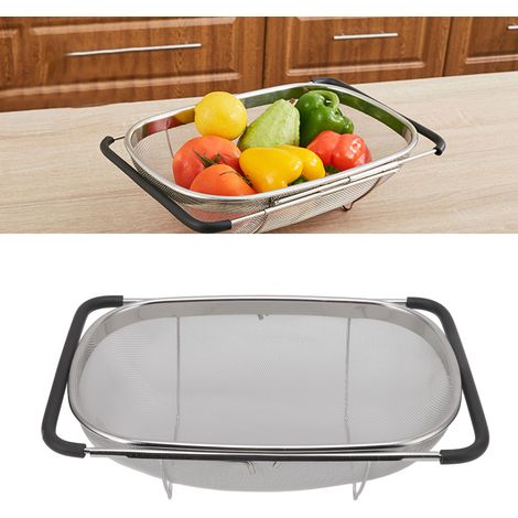 Teleskopierbarer Geschirrabtropfkorb aus Edelstahl, Abtropfkorb für Spülbecken, Obst- und Gemüsekorb, Geschirrabtropfkorb (1/5)