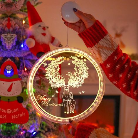 Weihnachtslichterkette für Fenster, beleuchtetes Schild „Frohe Weihnachten“ zur Wanddekoration, Wanddekoration für Glastüren im Innenbereich (Rentier, 16 cm)