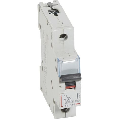 Disjoncteur DX³6000 10kA arrivée haute et départ bas à vis 1 Pôles 230V à 400V 32A courbe B 1 module LEGRAND 407420 (1/2)