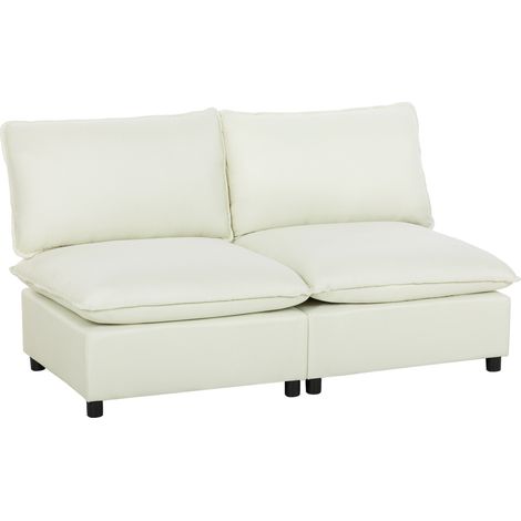 Modulares 2-Sitzer-Sofa, modernes 146 cm langes Wohnzimmersofa ohne Armlehnen, mit breiter Sitzfläche, dicken Kissen, cremefarben