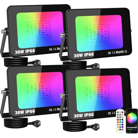4 x Projecteur Led RGB Exterieur, 30W 3000LM Projecteur Led RVB App (1/5)