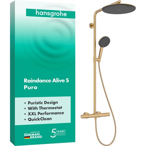 Colonne de douche avec mitigeur thermostatique, douche pluie (300 mm), douchette (3 jets), support, tuyau de douche, barre et tête de douche, Bronze brossé (1/5)