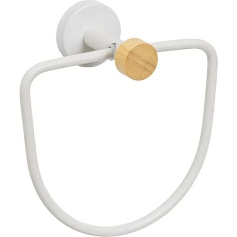 Porte-serviette mural - JUANIO - Modèle standard - Métal & bambou - Blanc - Scandinave (1/2)