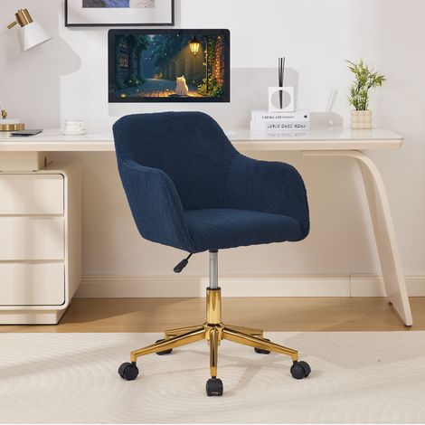 Sedia da ufficio regolabile in altezza e girevole a 360°, tessuto bouclé blu scuro DESVIAE (1/5)