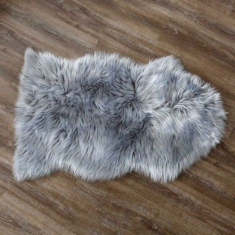 Synthetic Sheepskin,50 X 80cm Faux Sheepskin Imitation Fleece Carpet Lambskin Rug Fluffy Soft Longhair Decorative Chair Cushion Sofa Mat (Grey, 50 X 80cm) (1/5)