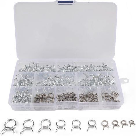 150 pièces collier de serrage ressort 10 tailles 5-14mm pince de Tube d'air attache ressort bande collier de serrage pour tuyau d'eau tuyau de carburant (1/5)