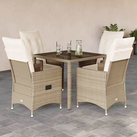Salon de jardin 5 pièces en résine tressée beige avec coussins et fauteuils inclinables - PANGIVO (1/5)