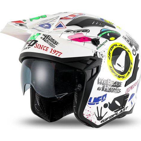 CASCO UFO SHERATAN JET / PRUEBA CON VISERA SOLAR COLOR BLANCO / MEZCLA DE APLICACIONES UFO TALLA XL (ECE 22R06) - COLECCIÓN 2025