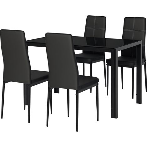 Set 5 Pezzi con 1 Tavolo e 4 Sedie per Cucina o Sala da Pranzo Nero