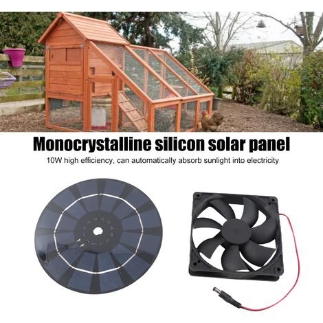 Ventilador solar - Kit monocristalino de 10 W con panel y ventilador ABS de 12 cm para el hogar, cooperativa y caravana. (1/5)