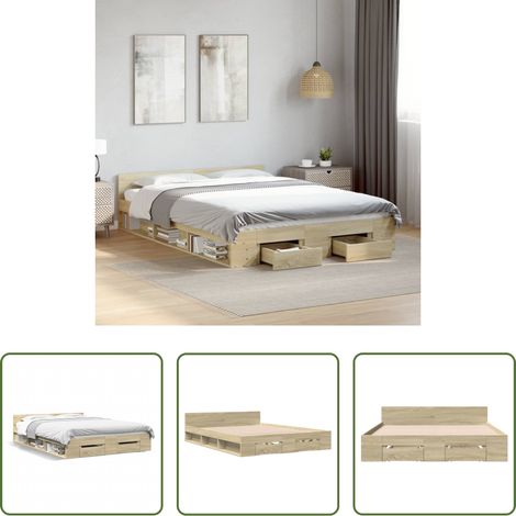 vidaXL Bois d'ingénierie - Cadre de lit avec tiroirs sans matelas chêne sonoma 160x200 cm (1/5)
