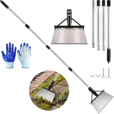 Pala para desherbar con mango ajustable de 170 cm, pala de limpieza multifuncional con hoja de acero de 21 x 9,7 cm, raspador de jardín para malas hierbas, musgo, hielo y escombros. (1/5)