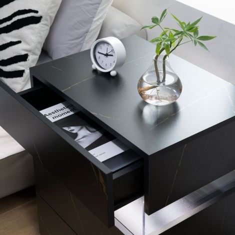 LED Nightstands 3 Drawer Dresser for Bedroom End Table with Acrylic Board LED Bedside Tables for Bedroom Living Room Bedside Furniture (1/5)