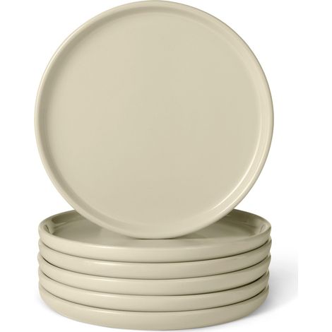 Assiettes Plates en Grès Émaillé, Lot de 6 Pièces, 26,7cm, Compatible Micro-Ondes et Lave-Vaisselle, Couleur Ivoire (1/5)