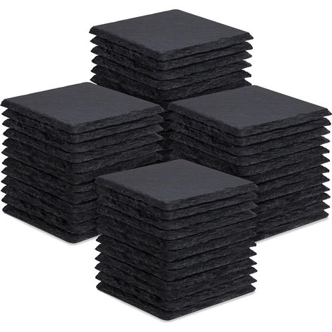 Lot de 48 Dessous de Verre en Ardoise Noire Carrés - 4 Pouces/10cm avec Fond Anti-Rayures - Parfaits pour Maison, Bureau, Cuisine pour Mariage ou Pendaison de Crémaillère (1/5)