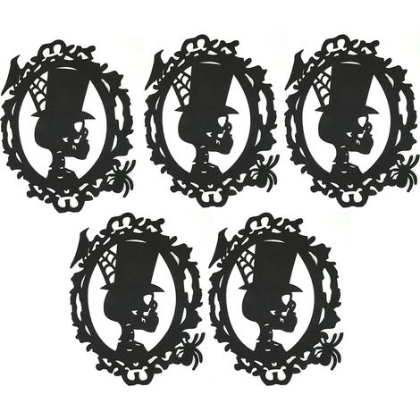 5Pcs Décorations Halloween Rondes avec Motif Squelette pour Fête Maison Porte Mur Ornements (1/5)