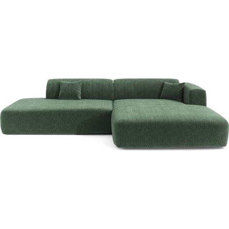 Canapé angle droit ouvert 5 places en velours à motifs vert émeraude MYRA (1/5)