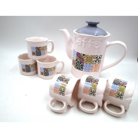 Set 7 pezzi caffe' caffettiera tazzine in porcellana decoro Fascia