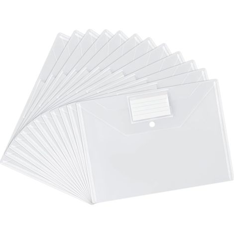 Pochette Documents, 12pcs Pochettes A4, Avec Bouton-Pression et Pochette Pour Cartes de Visite, pour le Classement, Triées pour l'école, Travail, Bureau et Maison (1/5)