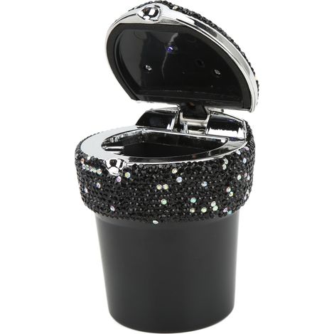 Cendrier sans fumée incrusté de diamants, à fixer sur voiture, avec voyant LED, multifonctionnel et universel (noir) (1/5)