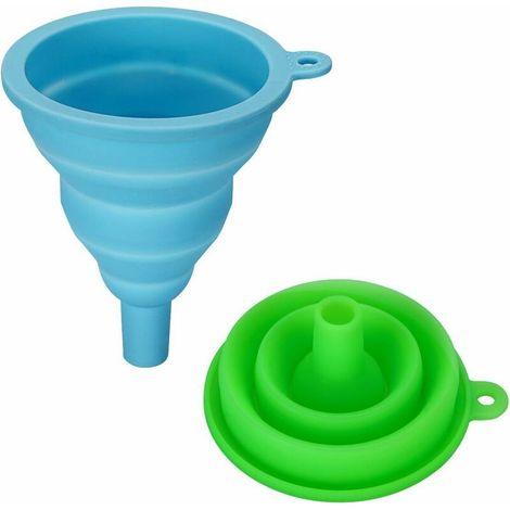royaluxe - Lot de 2 entonnoirs pliables en silicone, flexible/pliable/entonnoir de cuisine pour transfert de bouteille d'eau et de liquide à goulot étroit et large (vert et bleu),