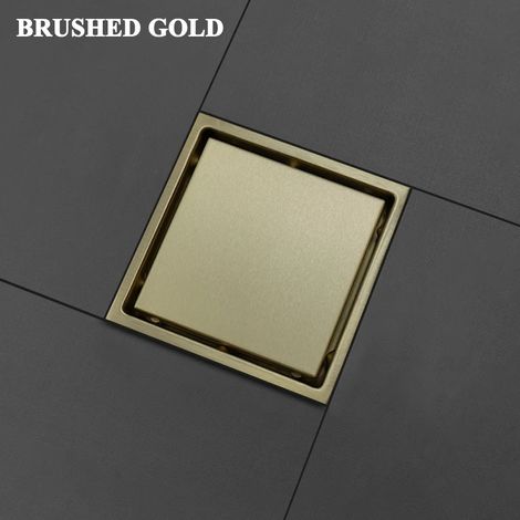 (Brushed Gold A)Brushed Rose Gold 15cm15cm Tile Invisible Embedded Grid Bathroom Shower Insect-Proof Deodorant Floor Drain Square Floor Drain (1/4)