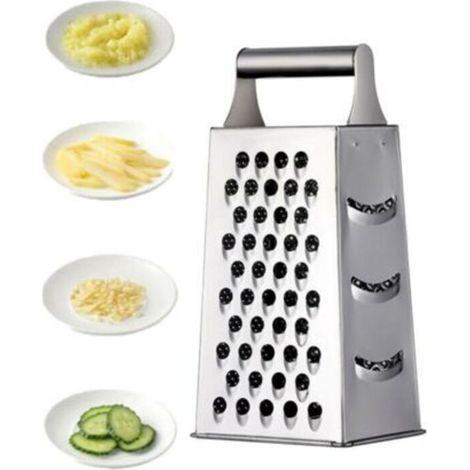 Râpe 4 côtés en Acier Inoxydable - Râpe de Cuisine pour râper grossièrement et Fine, pour Fruits, légumes, Carottes, Fromage, Passe au Lave-Vaissellee (argent) (1/5)