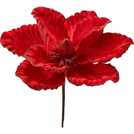 Ramo decorativo artificiale "Magnolia Pick" in velluto, color rosso, Ø 22 cm (1/2)