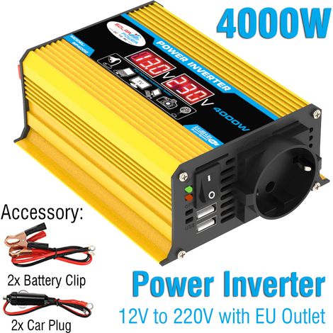 JSSEVN - Inversor de onda sinusoidal pura para automóviles, convertidor de onda sinusoidal pura de 4000 W, de 12 V CC a 110 V CA, fuente de alimentación USB de 220 V (12 V a 220 V) (1/5)