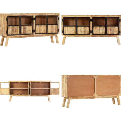 Buffet Marron et noir 160x30x80 cm Bois de manguier solide brut - Buffet - Meuble De Rangement - Commode - Bois De Manguier - Mobilier Industriel - Home & Living