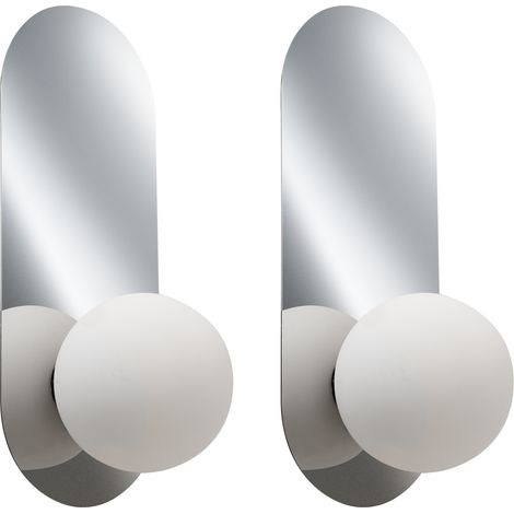 Conjunto de 2 lámparas de pared ovaladas con pantallas esféricas de vidrio opalino plateado Leisi