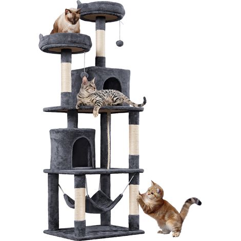Yaheetech Albero Tiragraffi per Gatti Adulti Grandi Medi con Giocattolo 179 cm 2 Palle Cuccia Graffiatoio in Corda Sisal Grigio Scuro (1/5)