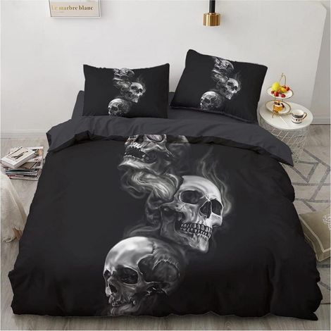 Bettwäsche-Set 200x220cm mit Totenkopf-Motiv, Mikrofaser, Reißverschluss
