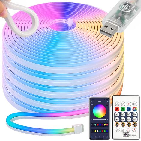 Bande néon LED RGB flexible avec connectivité Bluetooth, idéale pour décorer les meubles, les téléviseurs, les étagères et les espaces intérieurs.-AquaForge (1/5)