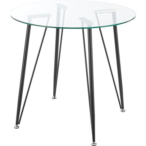 Tavolo da pranzo rotondo vetro temperato acciaio laccato 72 x 80 cm nero trasparente 030008807