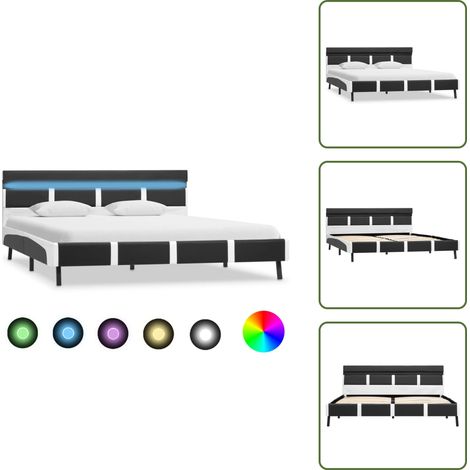 Bettgestell mit LED Grau Kunstleder 140x200 cm - Bettrahmen - Led-Bett - Platform Bett - Kunstleder Bett - Doppelbett (1/5)