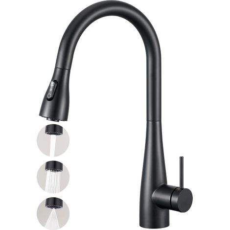 Robinet de cuisine avec douchette extensible, mitigeur Monocommande Monotrou, Noir (1/5)