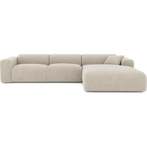 Canapé grand angle droit 5 places en velours texturé beige MYRA (1/5)