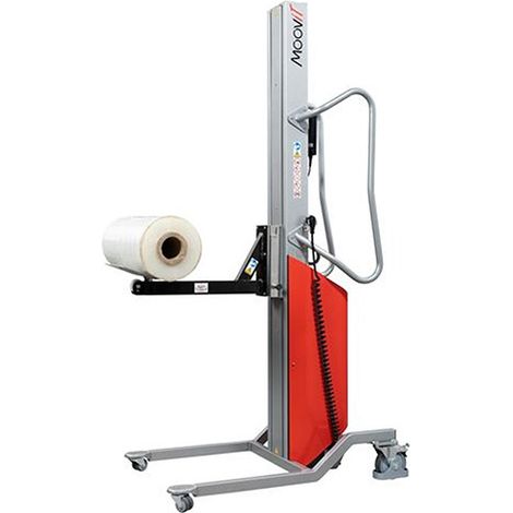 Chariot porte bobine semi électrique - Hauteur 1600mm - Capacité 80kg - Eperon et plateau rotatif pour bobine et feuillard - 8091000017