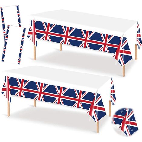 Nappe En Plastique Union Jack - 130 X 220 Cm - Pour Décoration De Table De Fête - 2 Pièces (1/5)