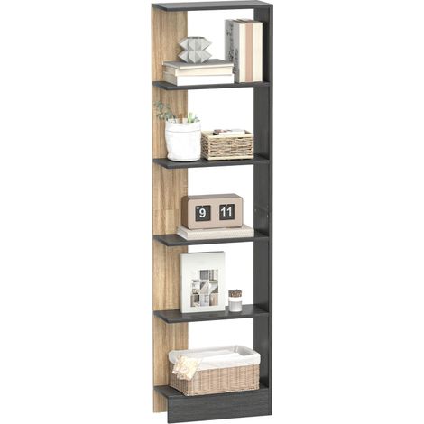 Bibliothèque Étagère de Rangement avec 5 Compartiments Ouverts 45 x 21 x 170 cm Noir et Chêne (1/5)