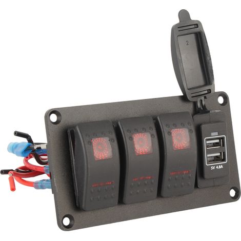 Panneau 12V-24V 4 Interrupteurs LED Étanche IP67 avec Double Port USB 5V 4.8A pour Bateau Voiture Marine (1/5)