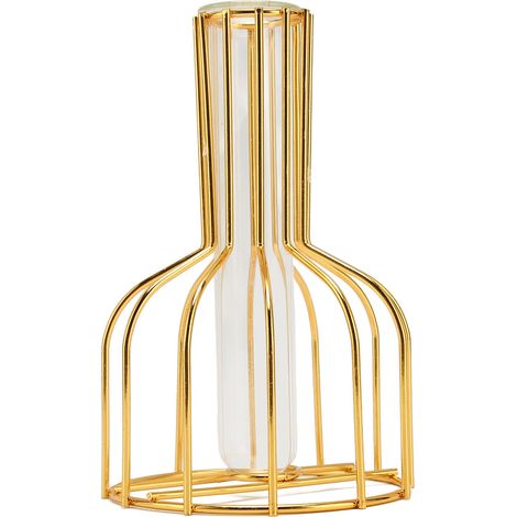 Vase en métal ajouré, moderne et élégant, orné de détails dorés, vase en verre transparent, décoration intérieure. (1/5)