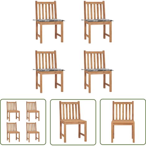 The Living Store Chaises de jardin lot de 4 avec coussins Bois de teck massif - Chaise De Jardin - Mobilier De Jardin - Chaise En Bois - Chaises En Bois - Teck (1/5)